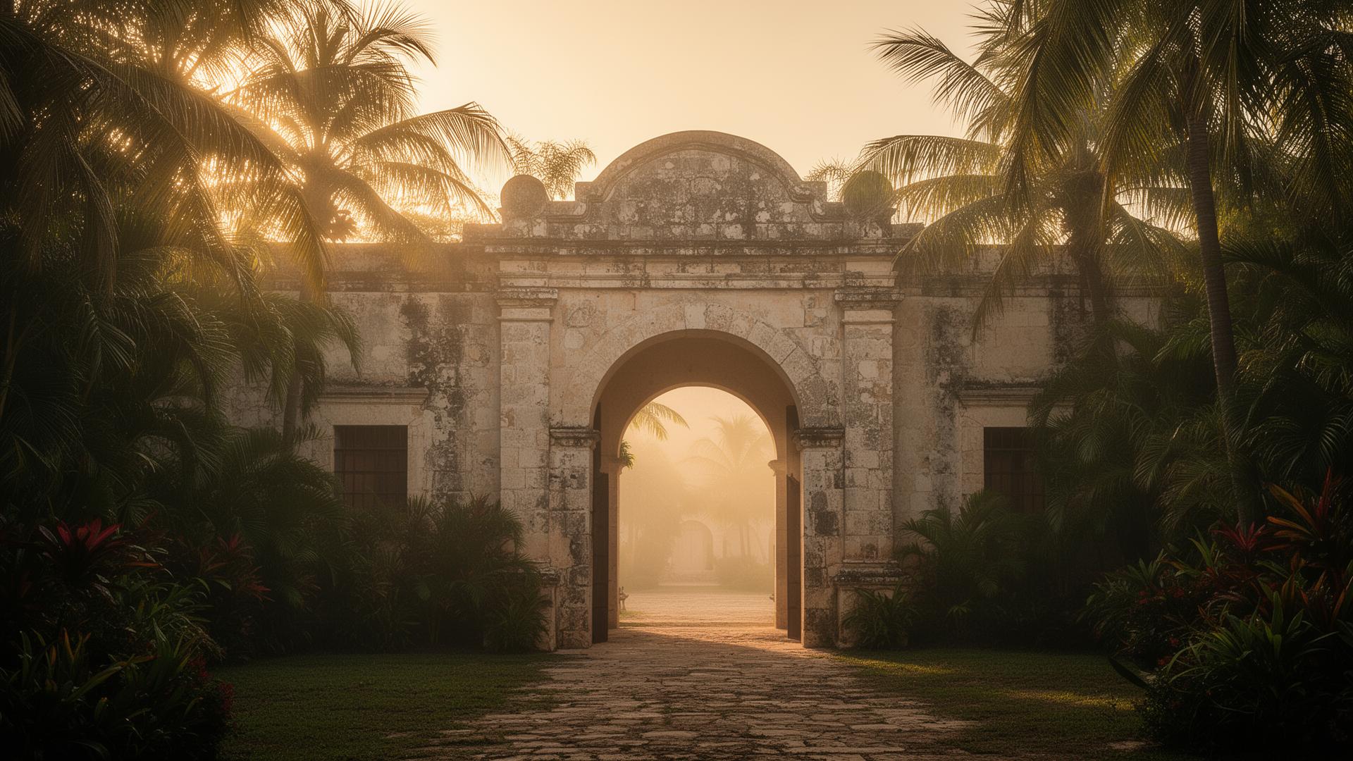 Hacienda restaurada en Yucatán al amanecer